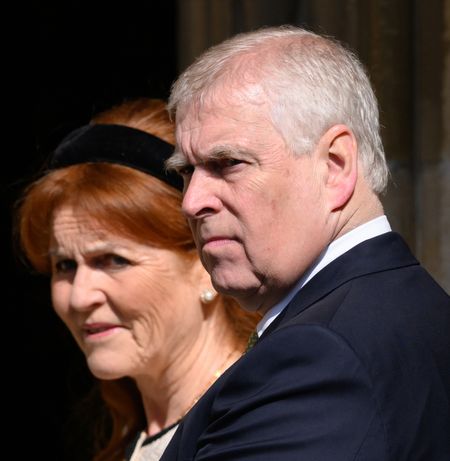 Sarah Ferguson and Andrew Mountbatten-Windsor looking serious