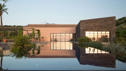 modern sicilian villa L House dusky exterior shot