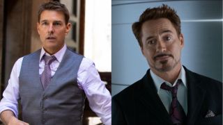 Tom Cruise in Mission: Impossible - Dead Reckoning and Robert Downey Jr. in Spider-Man: Homecoming, pictured side by side.