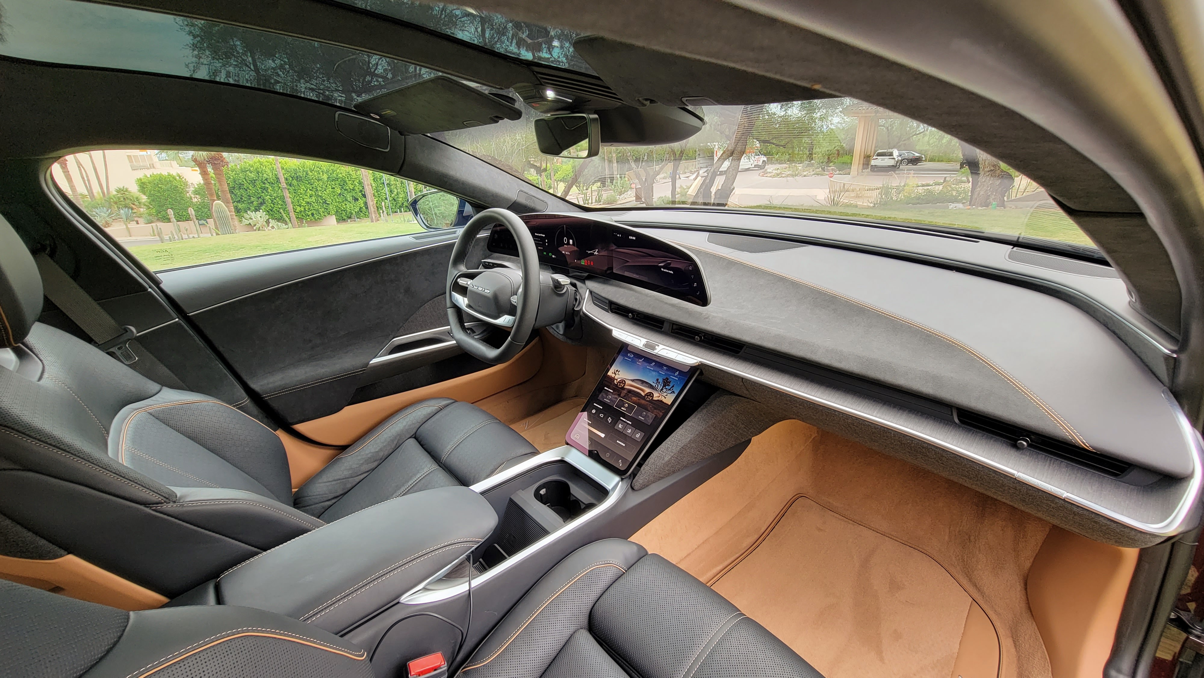 Inside the Lucid Air cabin showing driver's seat and dash