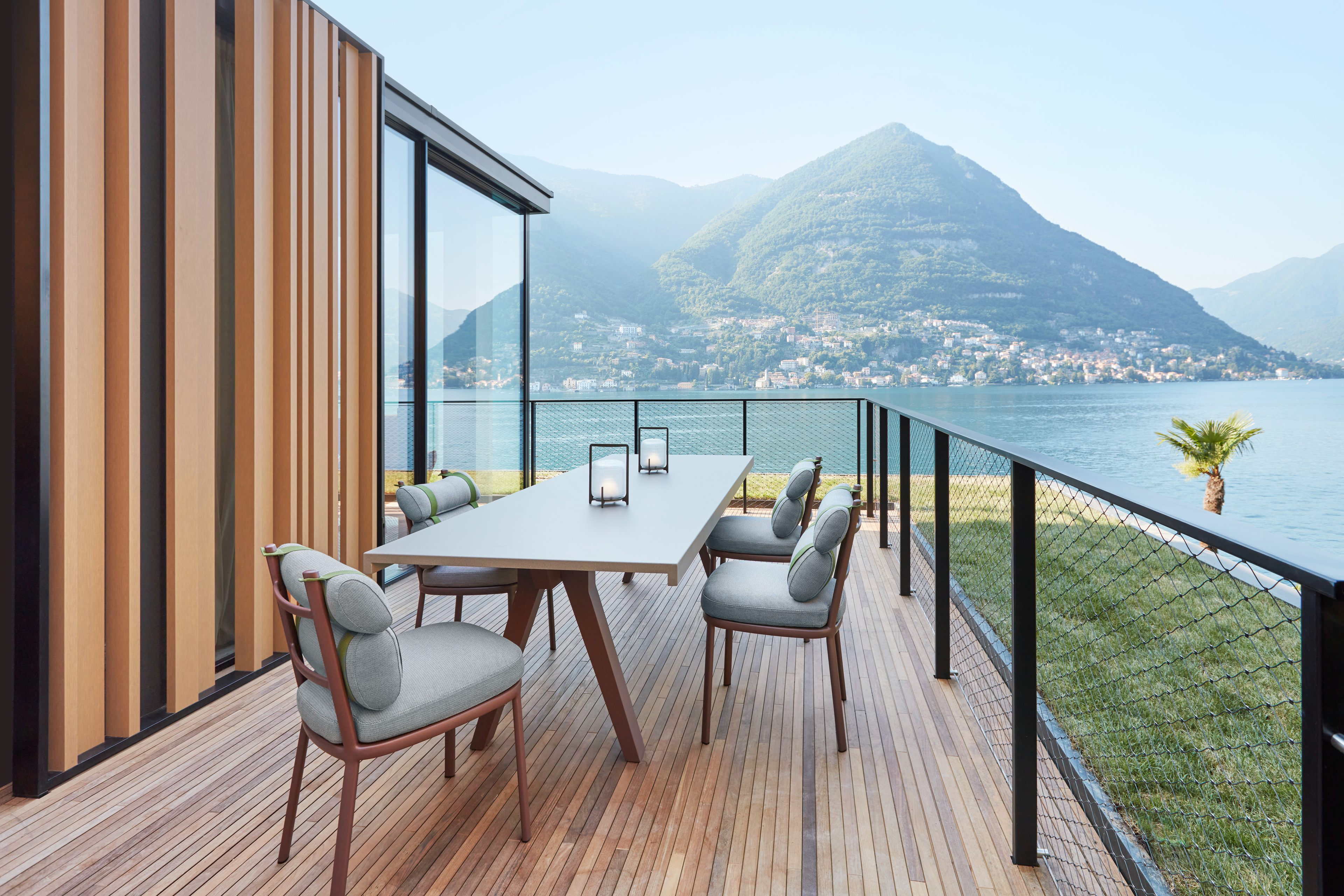 A lake-facing terrace at Il Sereno Hotel