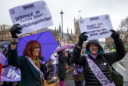 Waspi women protesting outside parliament in March 2023