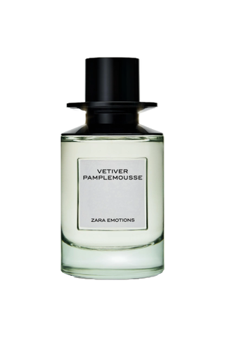 Zara Vetiver Pamplemousse perfume bottle on white background 