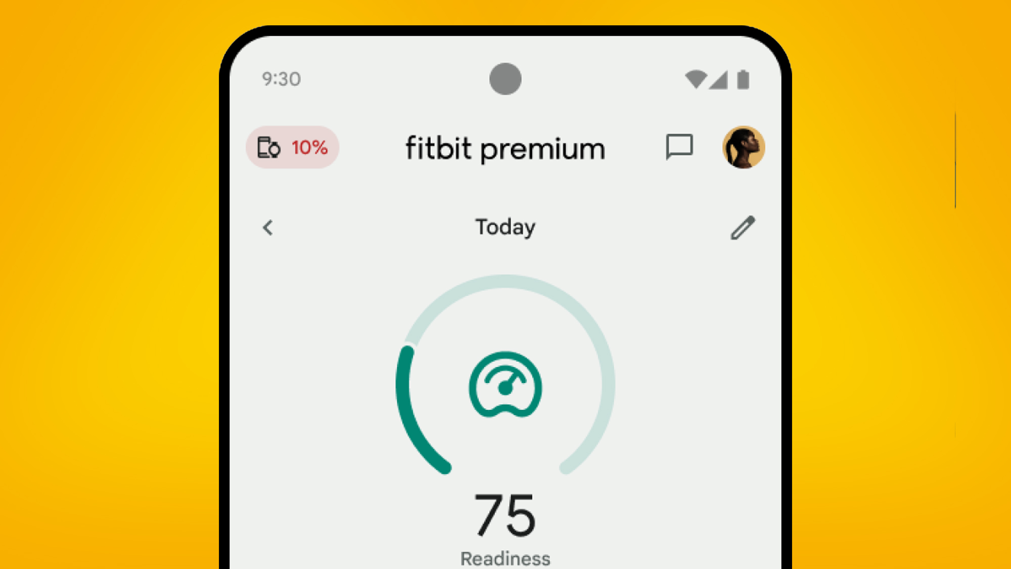 A phone on an orange background showing the Fitbit app