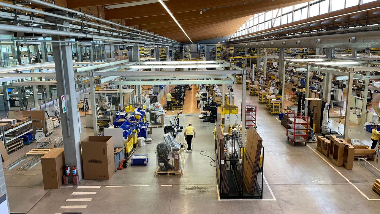 The factory floor at the Technogym village