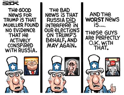 Political Cartoon U.S. Trump Russia 2016 election interference