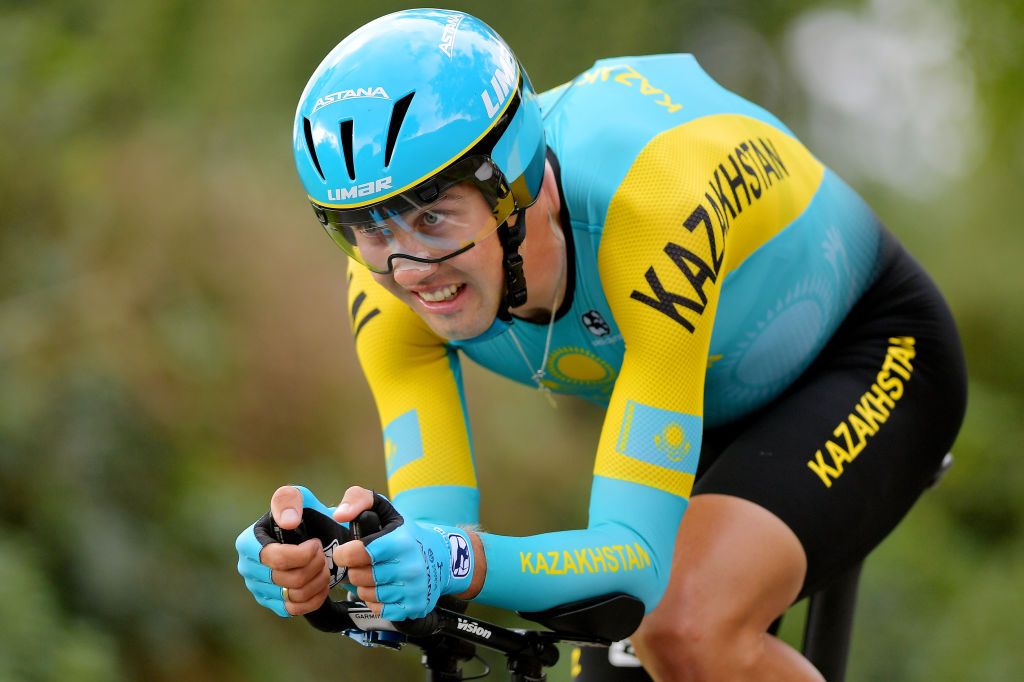 Kazakhstan&#039;s Daniil Fominykh during the individual time trial at the 2019 UCI Road World Championships in Yorkshire