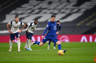 Jorginho scoring against Tottenham Hotspur