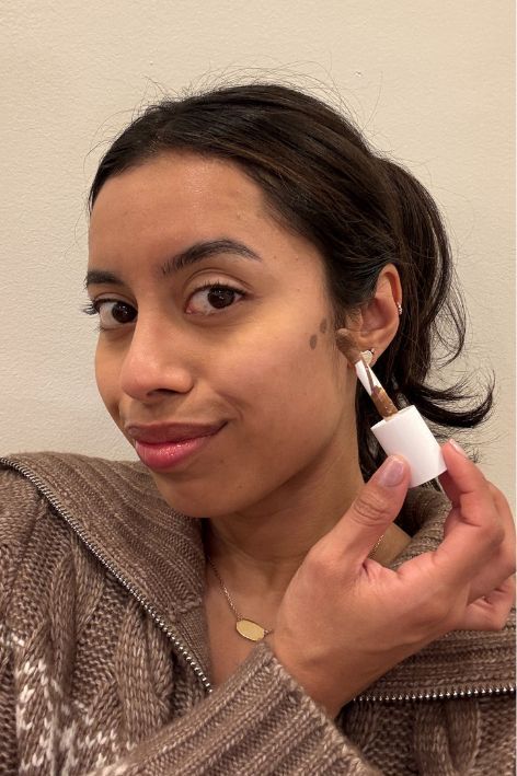 Ruby Ford-Dunker before, during, and after testing the e.l.f. Cosmetics Camo Liquid Bronzer and Contour.