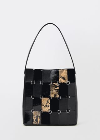 MANGO, Combined-Patchwork Leather Bag