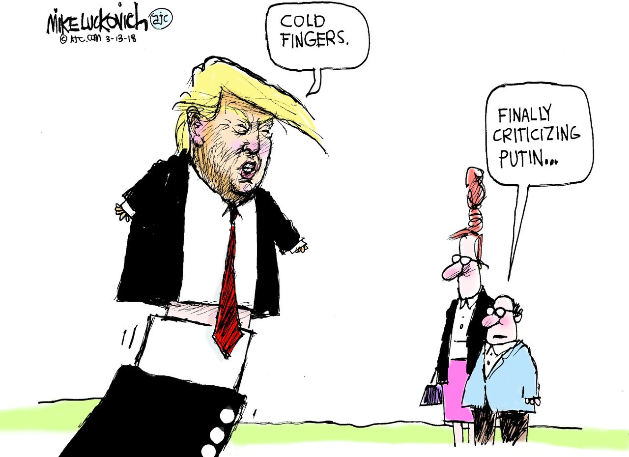 Political cartoon U.S. Trump Vladimir Putin Russia investigation