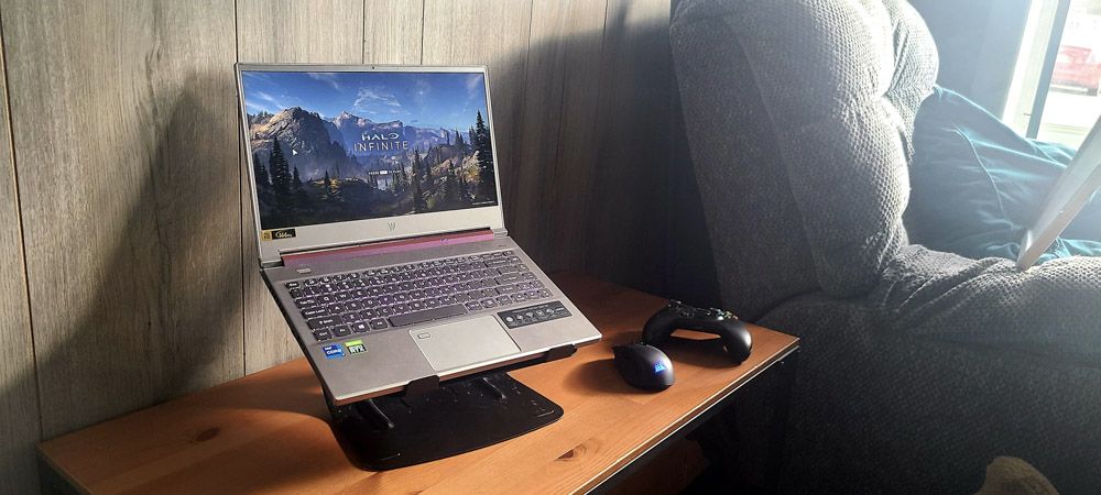 Acer Predator Triton 300 SE on an end table