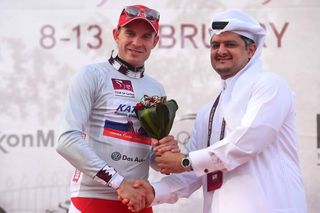 Alexander Kristoff (Katusha) gets the flowers as leader of the points competition