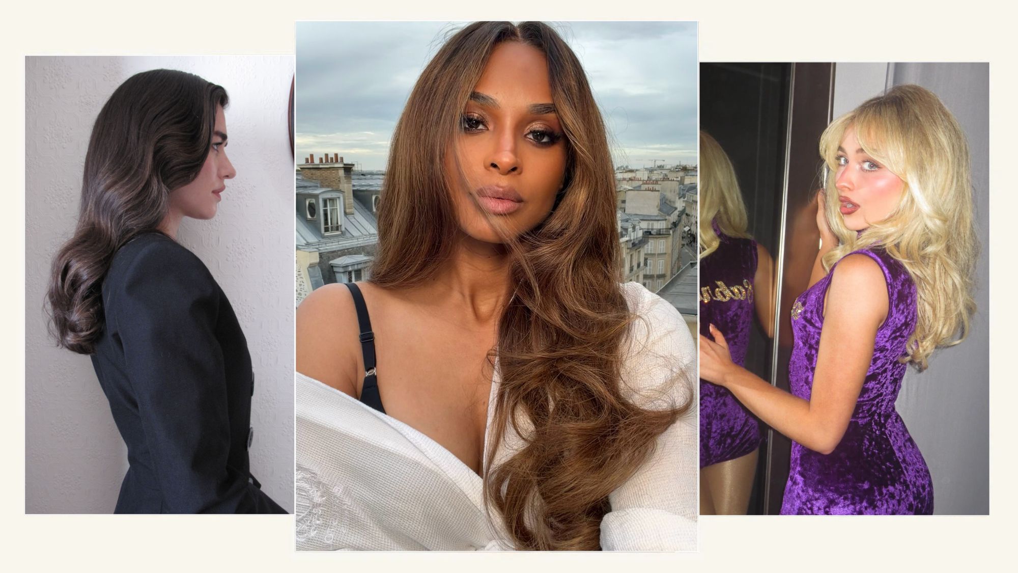 Images of Ciara, Sabrina Carpenter, and creator Ilirida Krasniqi wearing chic long haircuts.
