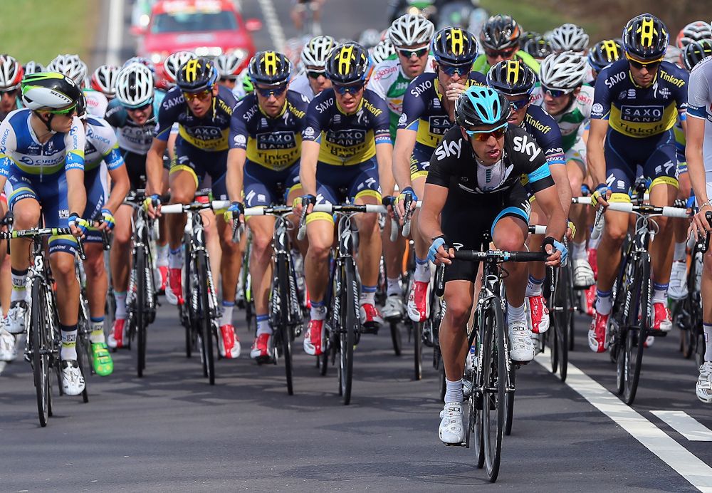 Richie Porte rides ahead of the peloton during the 77th edition of La Fleche Wallonne in 2013.