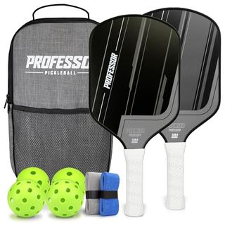 Professor Premier Pickleball Paddle Set of 2 Fiberglass Surface Paddles, 4 Balls, Carrying Bag 
Grips - 2024 Usapa Approved!…