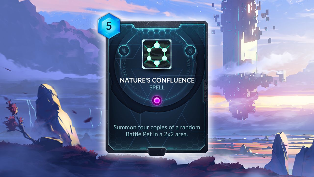 Nature's Confluence (Magmar) &mdash; Nature's Confluence is a hard card to judge until we've seen all of the possible Battle Pets, but the ability to summon four minions (that I'm told are "all strong") at once can't be underestimated. You still won't be able to control them, however, and Counterplay said they end up sort of "fanning out" from the spot you summoned them.