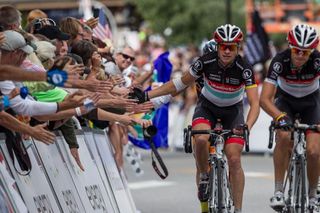 Ben King high-fives the big crowd in Beaver Creek