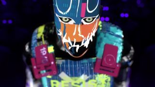 Multi-colored digital man stares at the camera