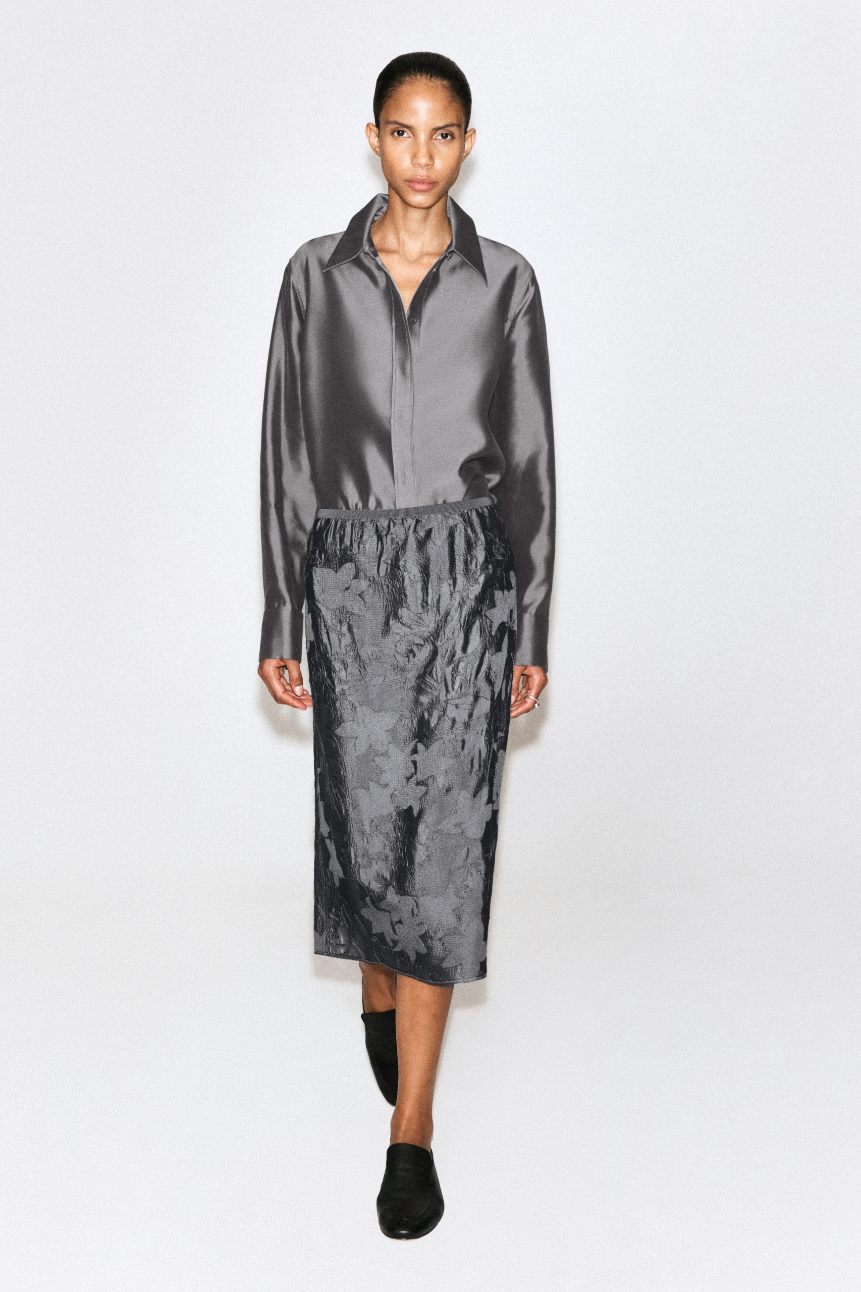 Embroidered Sheer Column Skirt