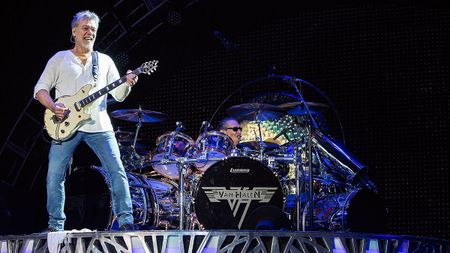 Musicians Eddie Van Halen (L) and Alex Van Halen of Van Halen perform on stage at Sleep Train Amphitheatre on September 30, 2015 in Chula Vista, California
