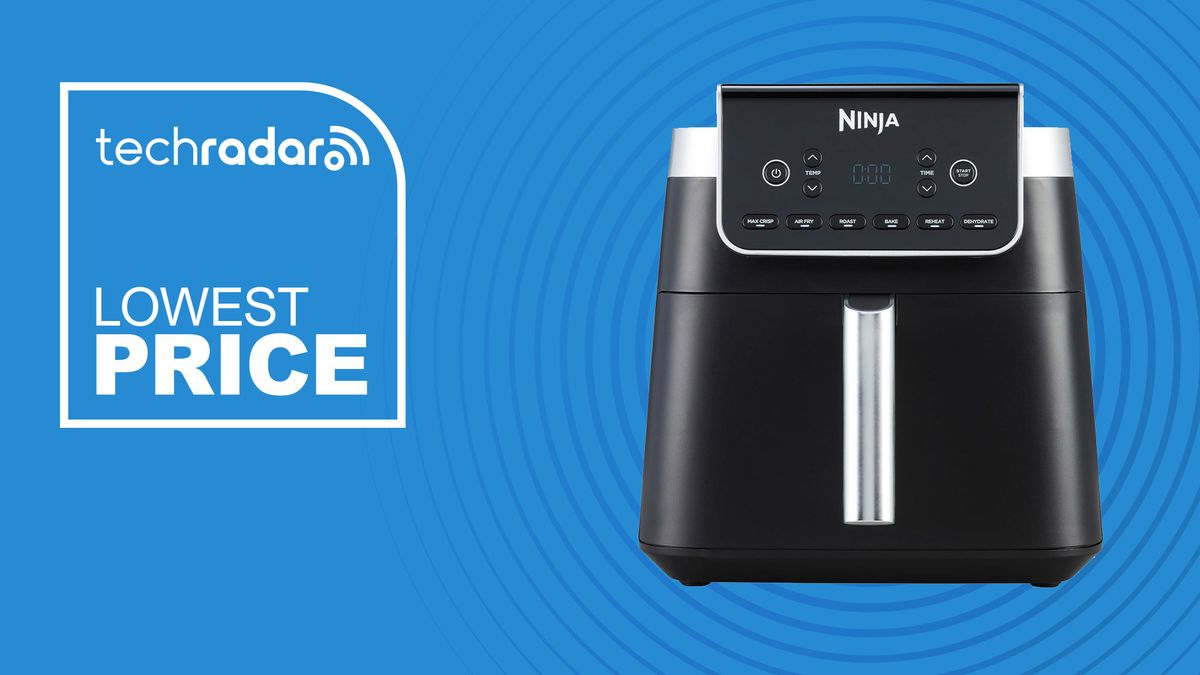 Ninja AF180UK Air Fryer on a blue background