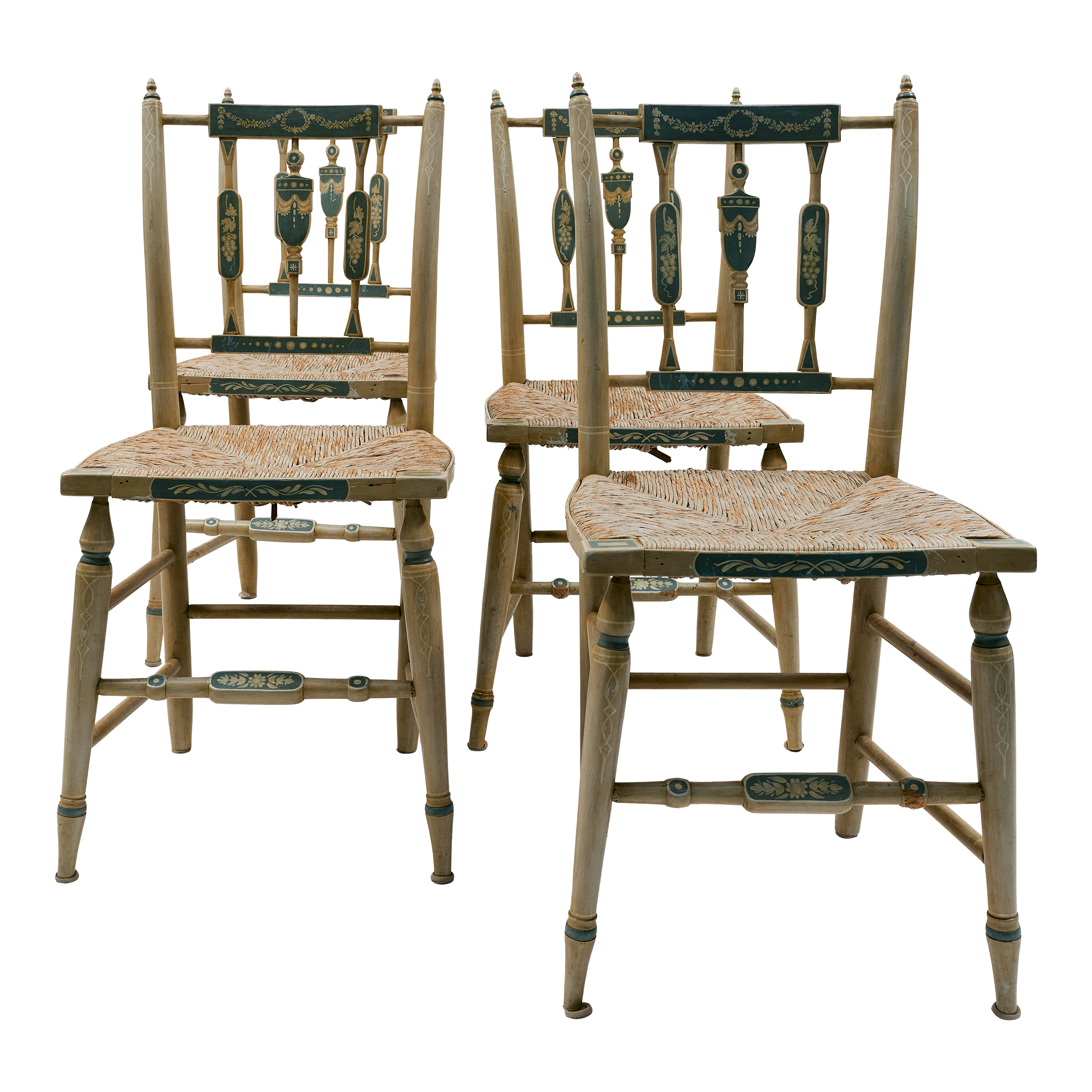 Wood &amp;amp; Woven Natural Fibers Dining Chairs - Set of 4