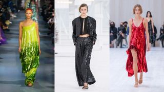 Models on the catwalk wearing sequins to show fashion trends 2022