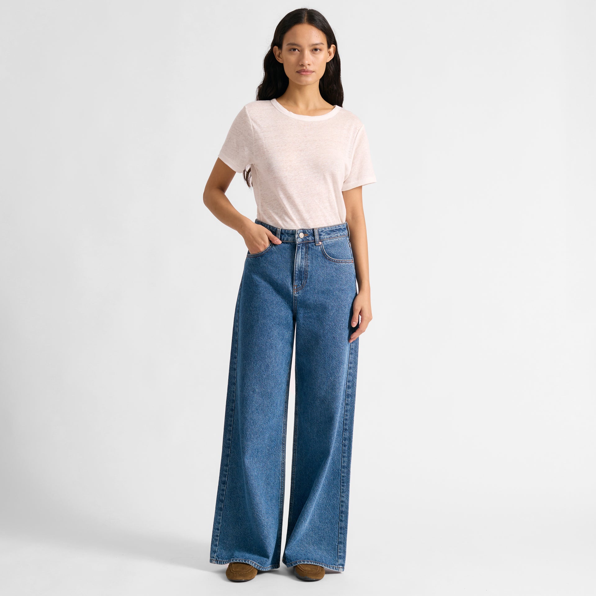 Dark Wash Full Length Wide Leg Jeans - 8