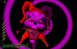 Umlaut, the squeaky-voiced jester skull who taunts you before the start of each level. (Image source: VGJunk) 