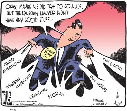 Political cartoon U.S. Trump Russian collusion Trump Jr.