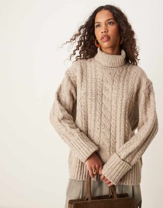 Asos Design High Neck Cable Jumper in Neppy Yarn