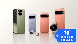 From left to right, Google's Pixel 11 Pro Fold, Pixel 11, Pixel 11 Pro, Pixel Watch 5 and Pixel 11 Pro XL
