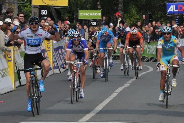 Ben Swift (Team Sky) begins to celebrate his win