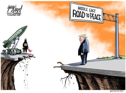 Political cartoon U.S. Trump abroad Middle East peace terrorism