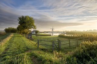 River Scene along the Norfolk Broads National Park at Thurne