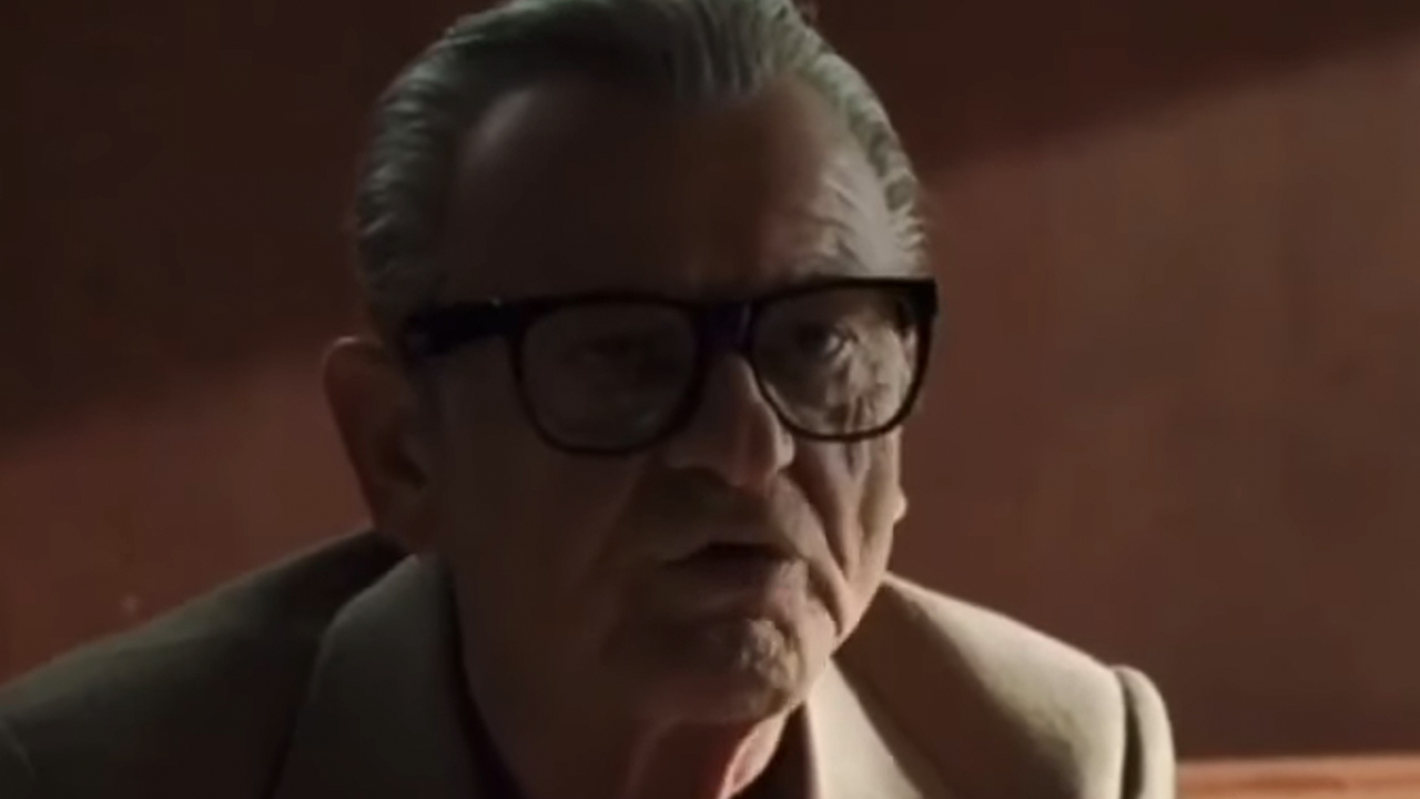 A closeup of Joe Pesci wearing glasses in The Irishman