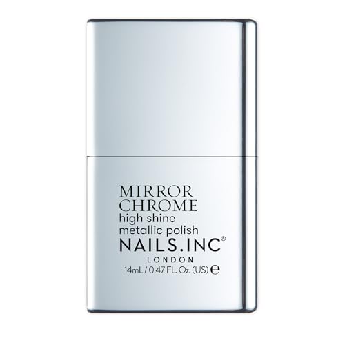 Nails Inc Silver Served, Silver, Metallic Mirror Chrome, No Chip, Long Lasting, Quick Dry, Air Dry, Professional Manicures &amp;amp; Pedicures, Fingernails &amp;amp; Toenails, Vegan Nail Polish, 14 Ml