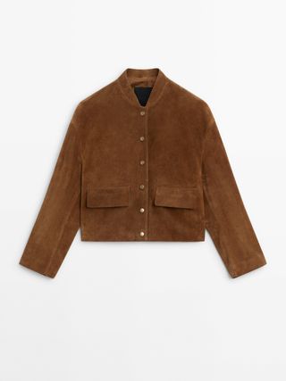 Massimo Dutti, Suede Leather Bomber Jacket With Gold Snap Buttons