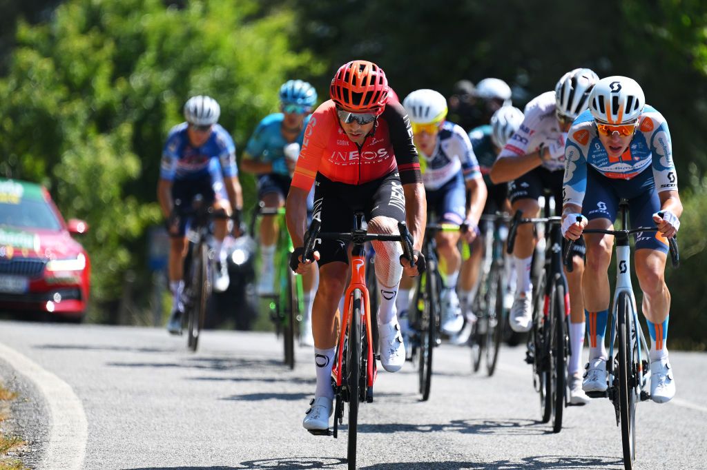 ESTACION DE MONTANA DE MANZANEDA OURENSE SPAIN AUGUST 29 LR Oscar Rodriguez of Spain and Team INEOS Grenadiers and Max Poole of The United Kingdom and Team dsmFirmenich PostNL compete in the breakaway during the La Vuelta 79th Tour of Spain 2024 Day 12 a 1375km stage from Ourense Termal to Estacion de Montana de Manzaneda 1491m UCIWT on August 29 2024 in Estacion de Montana de Manzaneda Spain Photo by Tim de WaeleGetty Images