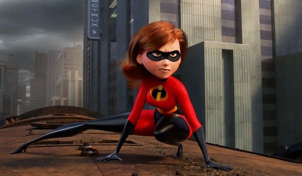 Incredibles 2 Elastigirl rides on the roof of a train