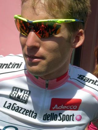 Jan Bakelants (Omega Pharma-Lotto) in the white jersey for leading the best young rider classification.