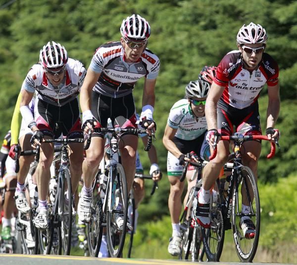 Fly V Australia rider Ben Day (right), leads the first break.