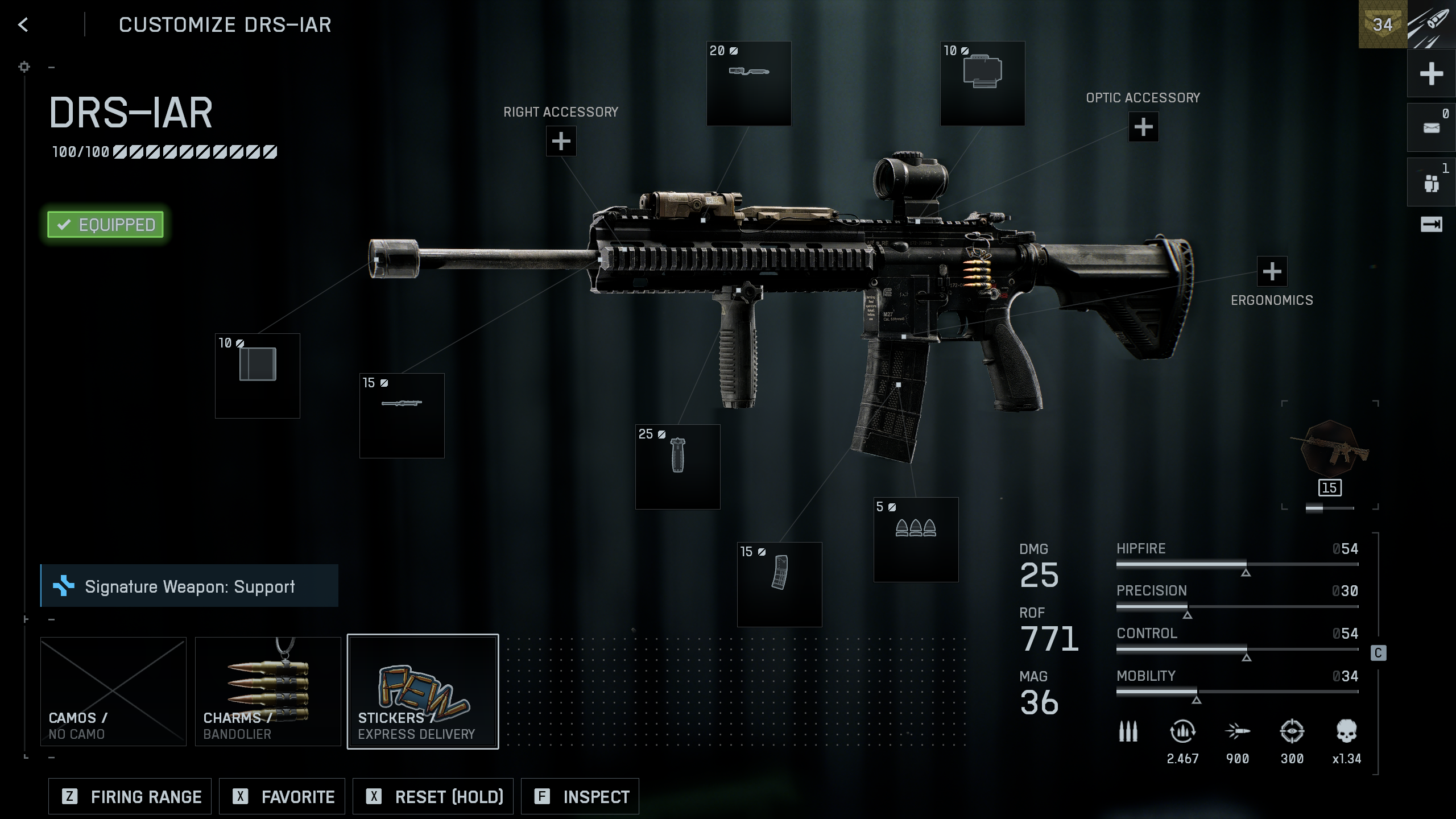 Battlefield 6 DRS-IAR loadout: A DRS-IAR build in the weapon customisation menu, showing various equipped attachments.