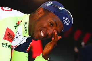 Biniam Girmay on podium after stage 10 win at Giro d"Italia