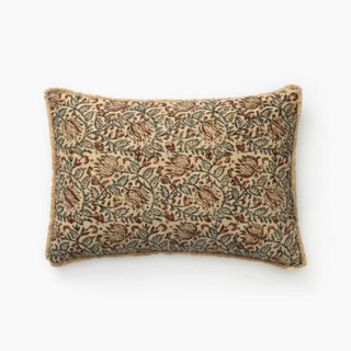 A patterned throw pillow.