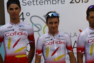 Attilio Viviani (middle) lines up for Cofidis at the 2019 Giro della Toscana
