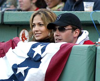 Jennifer Lopez and Ben Affleck attend a Red Sox game at Fenway Park.