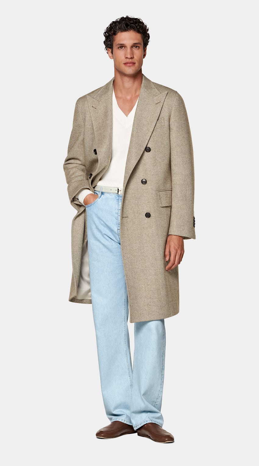 Green Herringbone Overcoat