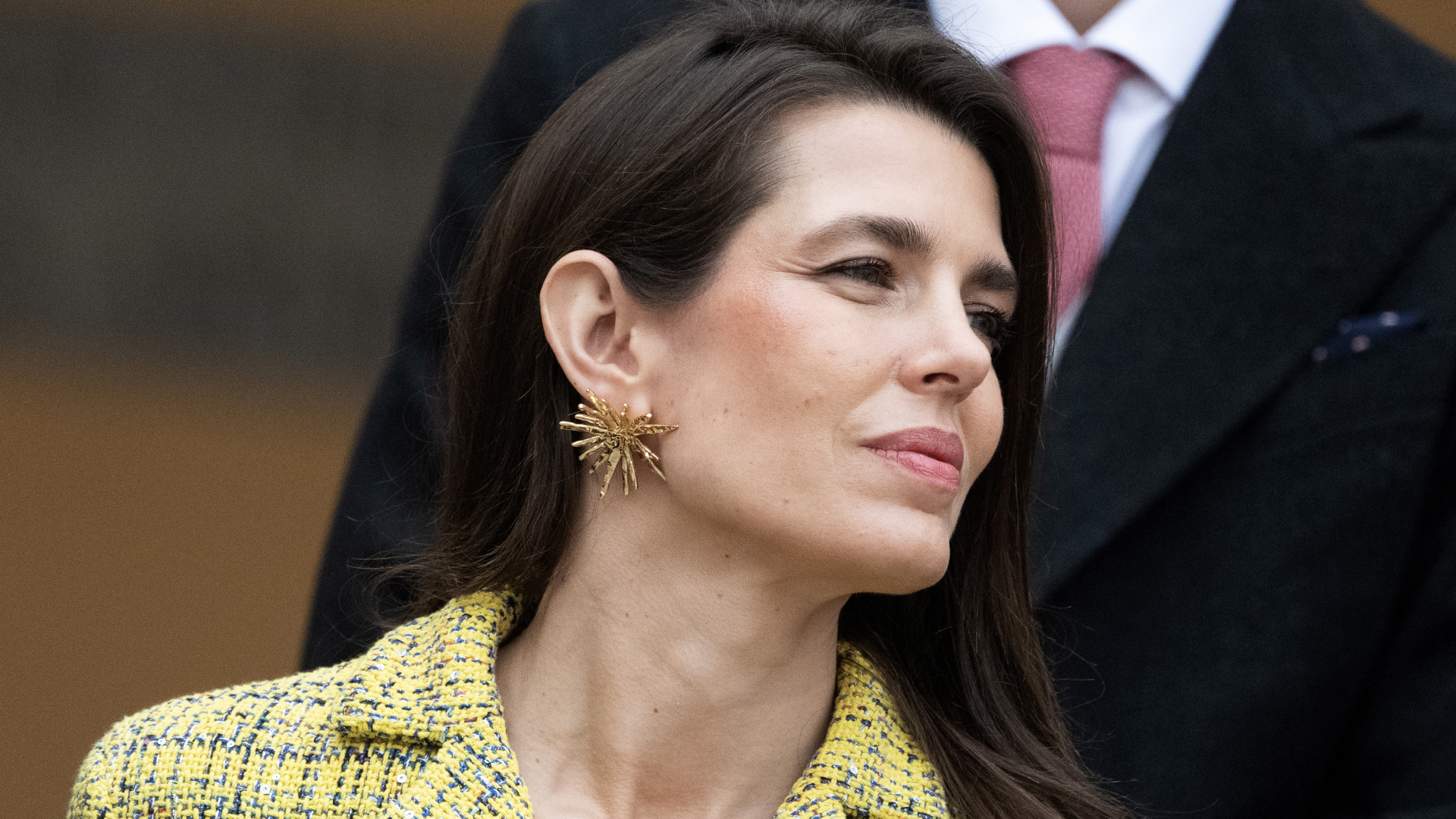 Charlotte Casiraghi in a yellow plaid suit